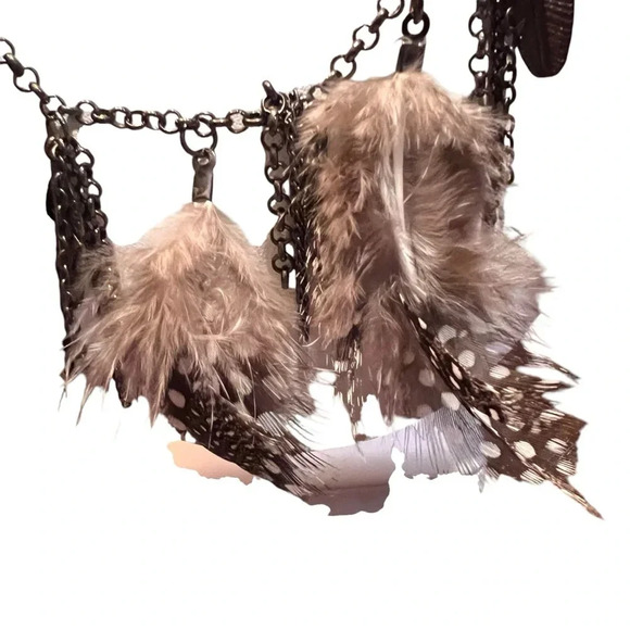 Boho Silver Chain Feather Statement Necklace Real Feathers Festival Western Art - Picture 7 of 8